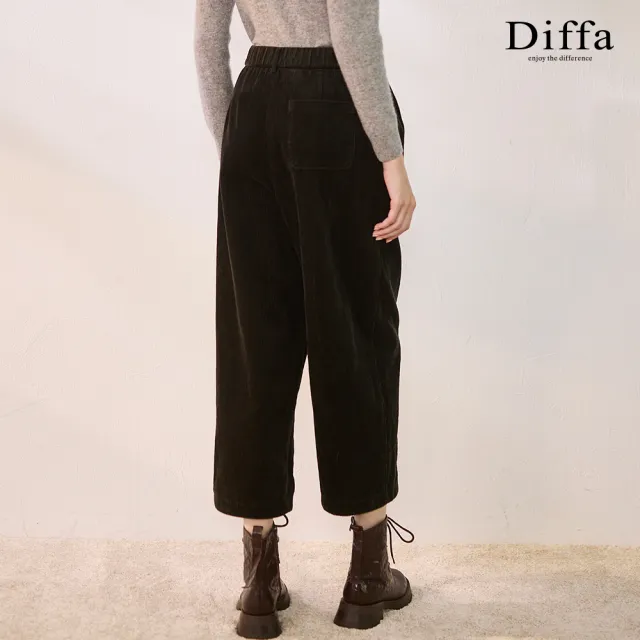 【Diffa】綠色條絨長寬褲-女