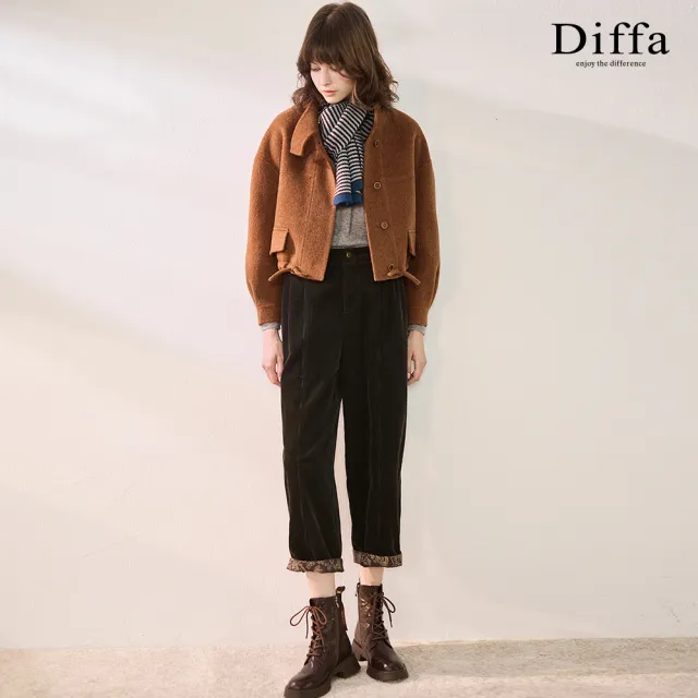 【Diffa】綠色條絨長寬褲-女