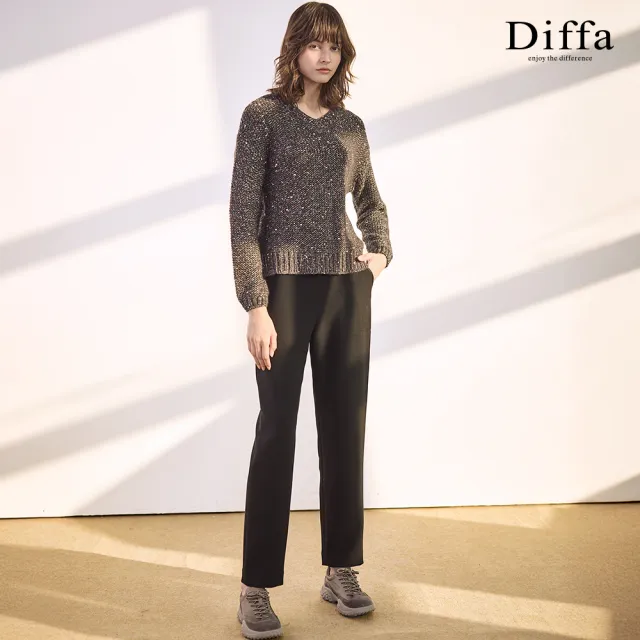 【Diffa】V領落肩織紋毛衣-女