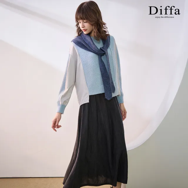 【Diffa】異素材拼接落肩線衫-女