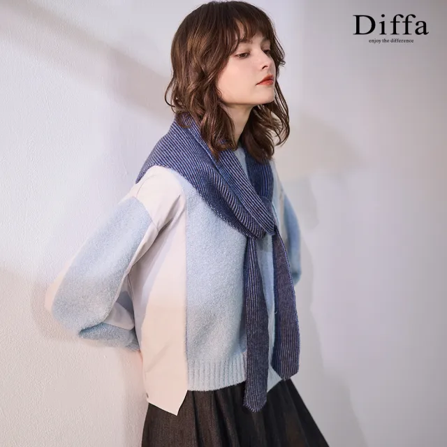 【Diffa】異素材拼接落肩線衫-女
