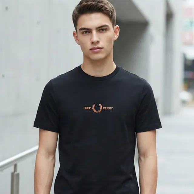 【FRED PERRY】簡約刺繡LOGO 短袖 上衣 T恤 男女可穿(美國原裝進口)