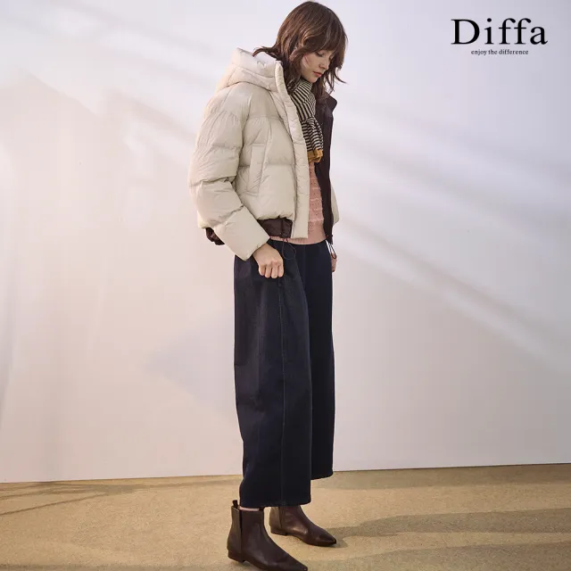 【Diffa】鬆緊腰抽繩彎刀牛仔褲-女(丹寧)