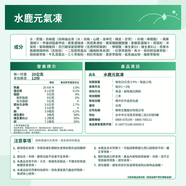 【朝和生醫】葉啟田代言｜水鹿元氣凍｜鹿精胜肽｜草本元氣凍