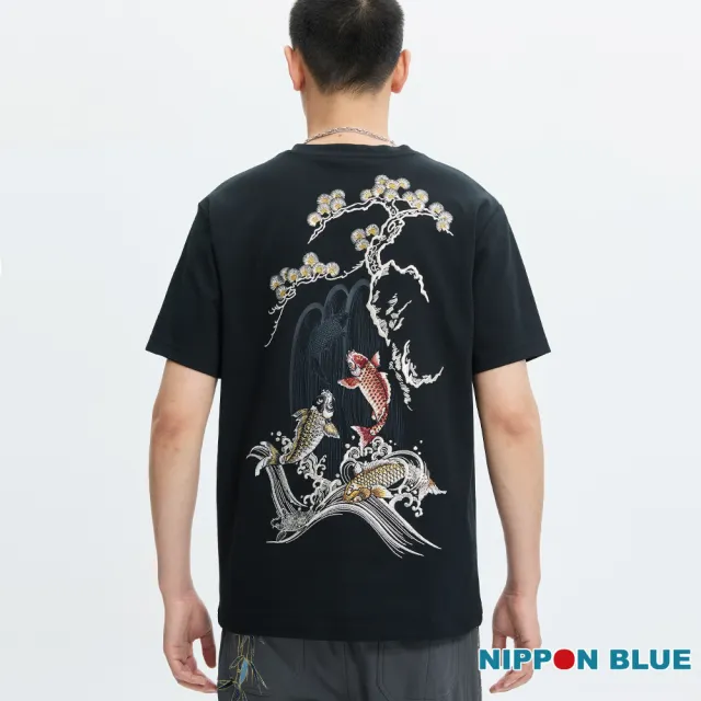 【BLUE WAY】男裝 金標五色鴻運鯉繡花溫變印花 短袖 上衣-日本藍