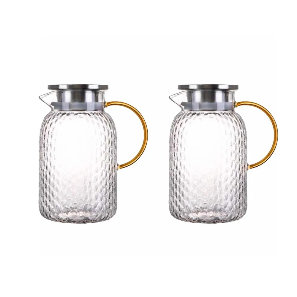 【日本FOREVER】耐熱玻璃錘紋款不鏽鋼把手水壺1500ML(買一送一)