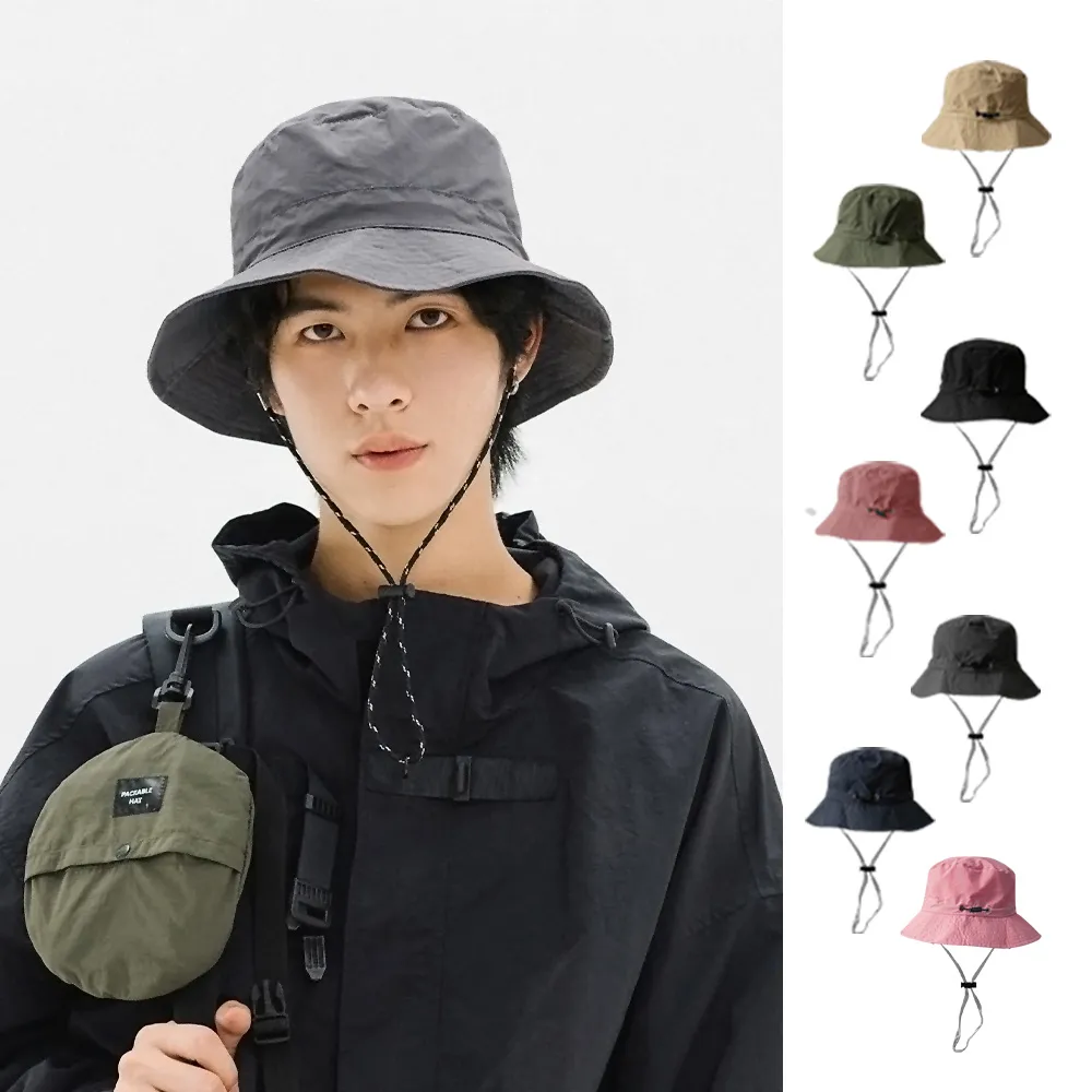 【DREAMCATCHER】抗UV防潑水摺疊漁夫帽-2入組(防風繩可調鬆緊/收納登山帽/防曬帽/出國防曬)