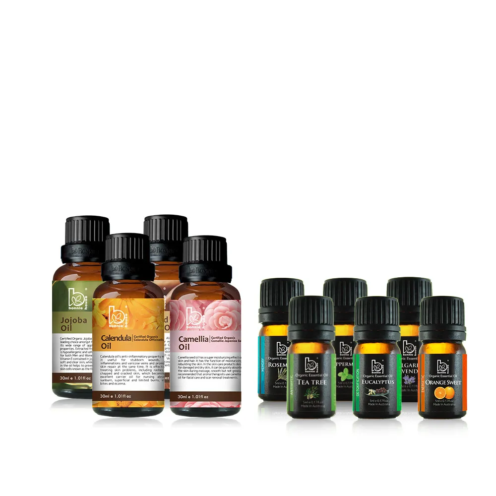 【Bonnie House 植享家】有機單方基底油30ml(任選一入)+ 雙有機精油5ml(多款任選二入)