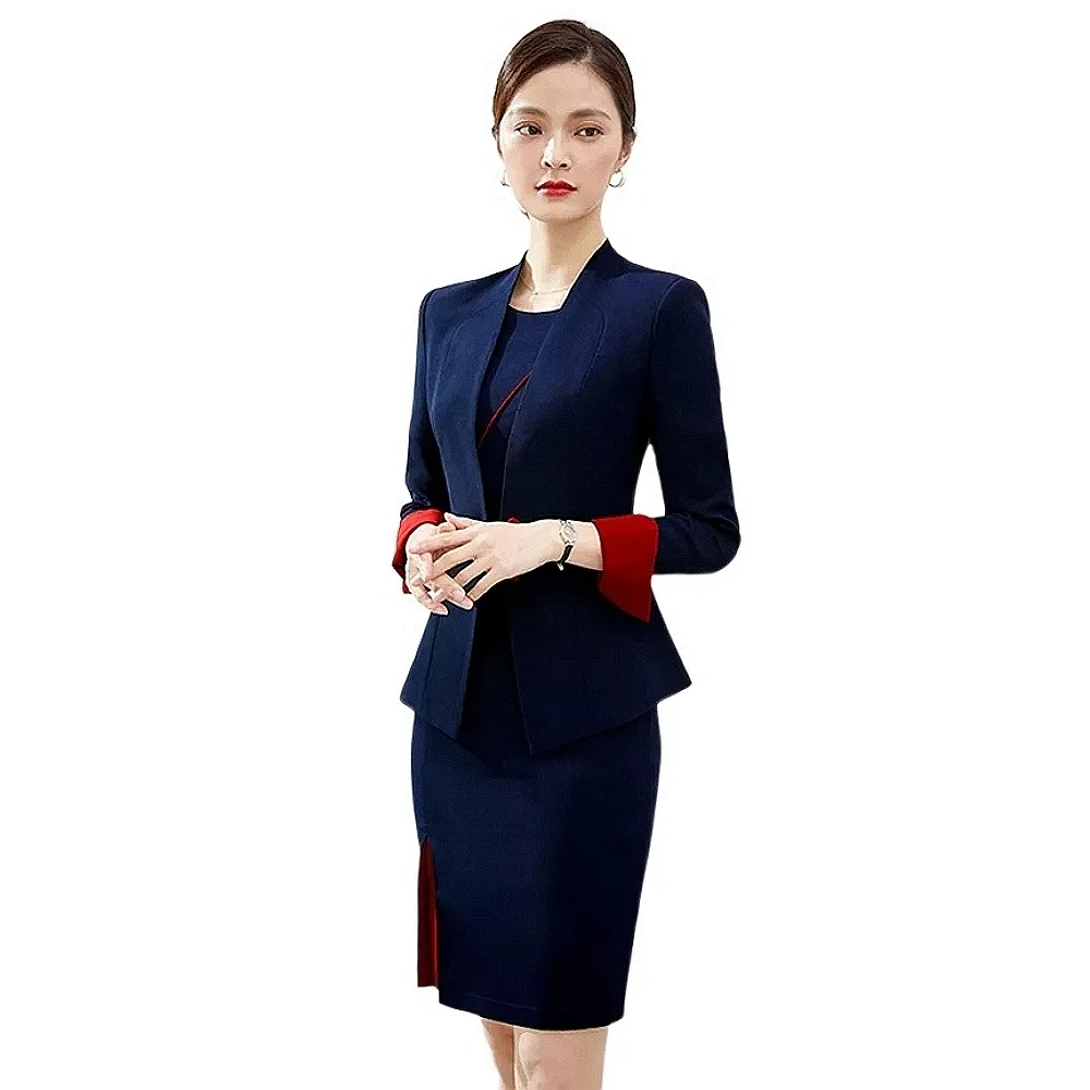 【巴黎精品】現貨+預購 西裝套裝兩件套(撞色線條外套連身裙女西服p1bg17)