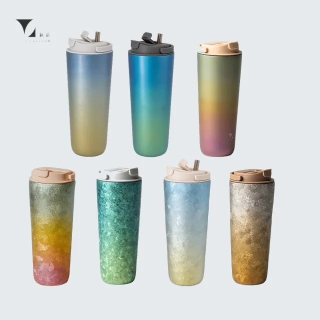 【Titanium 鈦造】純鈦跳跳杯 鈦色/晶鈦 暈彩系列 800ml (鈦保溫杯 台灣鈦杯 環保杯 隨行杯 保溫杯)