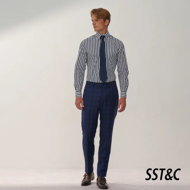 【SST&C】男裝 米蘭系列海軍藍格紋修身版西裝褲0212309003(換季65折)