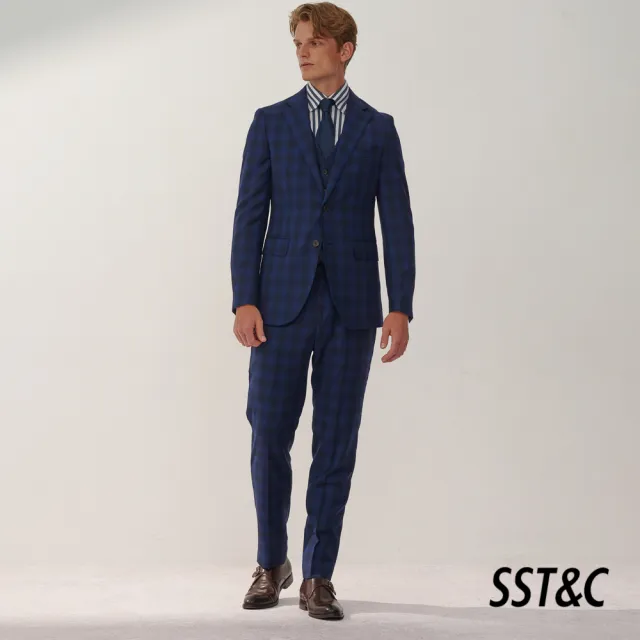 【SST&C】男裝 米蘭系列海軍藍格紋修身版西裝褲0212309003(換季65折)