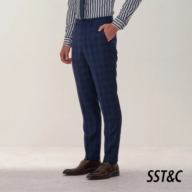 【SST&C】男裝 米蘭系列海軍藍格紋修身版西裝褲0212309003(換季65折)