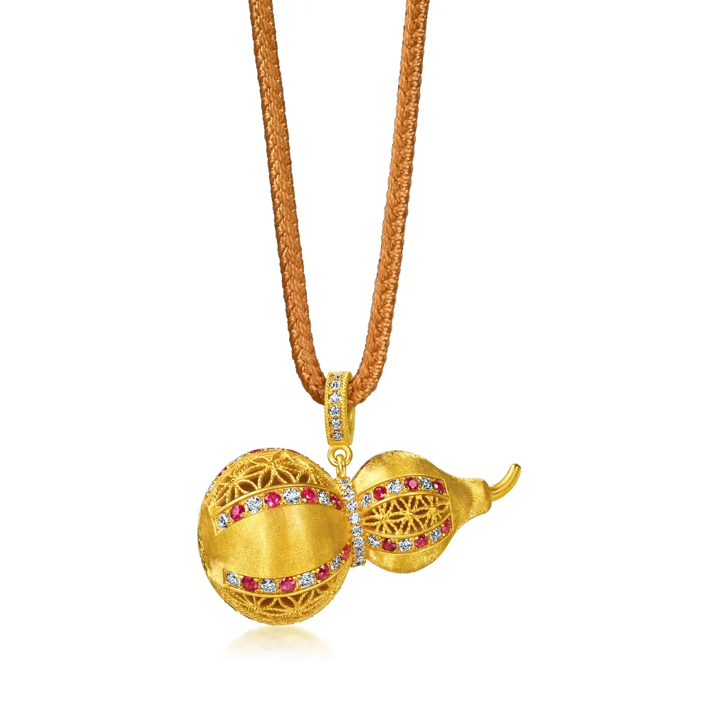 【點睛品】福祿雙喜 葫蘆鑽石黃金項鍊