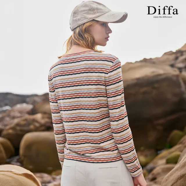 【Diffa】撞色織紋綁結V領針織衫-女