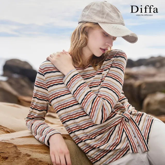 【Diffa】撞色織紋綁結V領針織衫-女