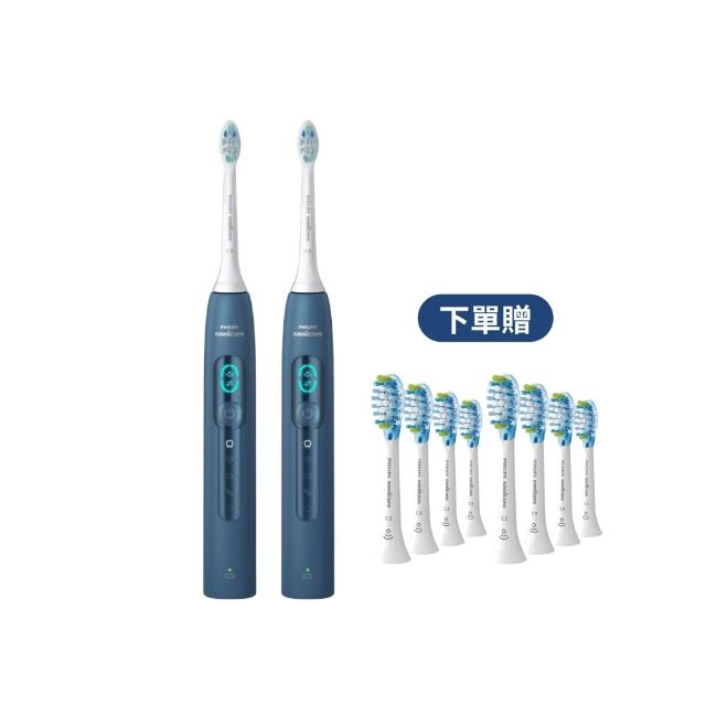 【Philips 飛利浦】momo獨家 HX5682/01 語音導航音波電動牙刷 2入組-暮光藍(官方直營)