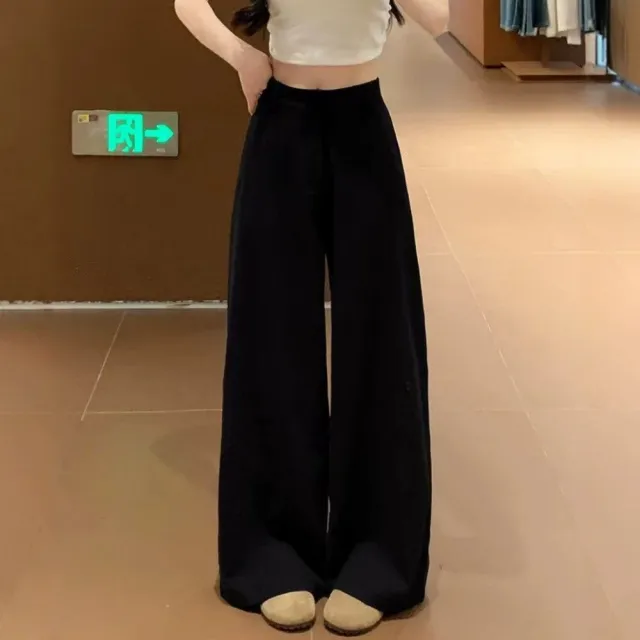 【LANNI 藍尼】★休閒高腰彎刀闊腿褲(女裝/女長褲/休閒/百搭/日系/通勤)