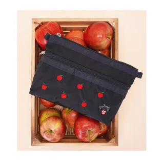 【Lesportsac】2026秋季新品 Cosmetic Clutch 雙層拉鍊化妝包(7105) HG78刺繡紅蘋果