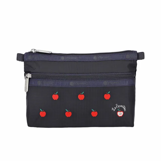 【Lesportsac】2026秋季新品 Cosmetic Clutch 雙層拉鍊化妝包(7105) HG78刺繡紅蘋果