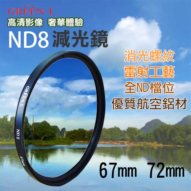 【捷華】格林爾ND8減光鏡 67mm 72mm 專業濾鏡過濾光線 Green.L格林爾光學玻璃 中灰濾鏡