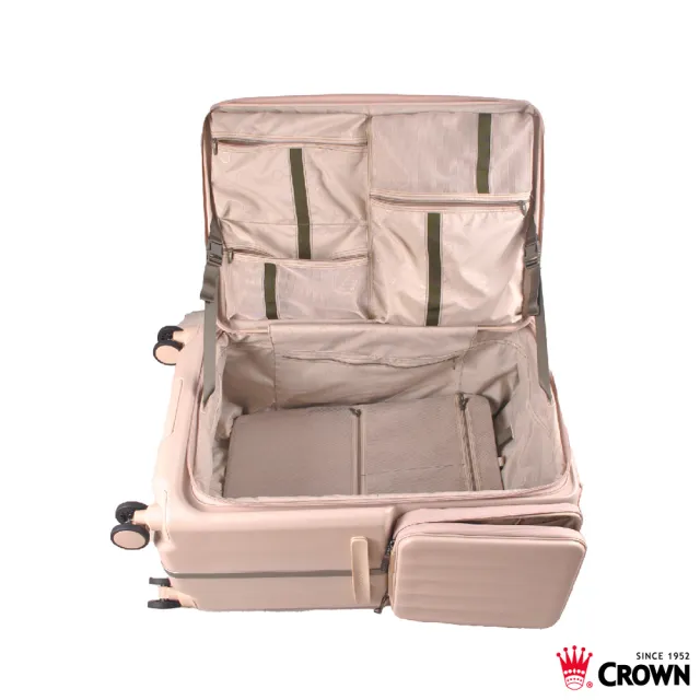 【CROWN 皇冠】WAVE 29吋 側袋磁吸行李箱 (前開式/拉桿箱/旅行箱/密碼鎖)