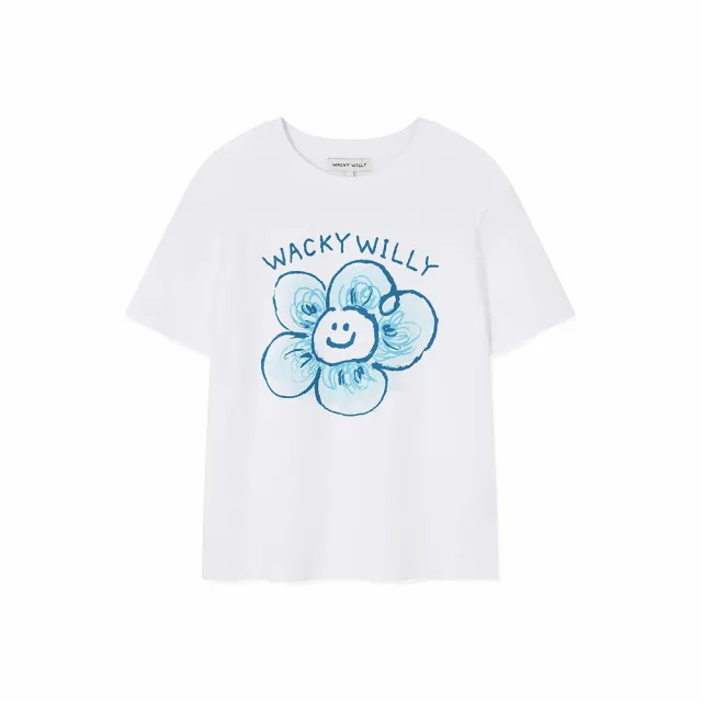 【Wacky WiLLY】女款Big LILY大圖短袖T恤(WMS短袖上衣 深海軍藍/淺灰/白色)