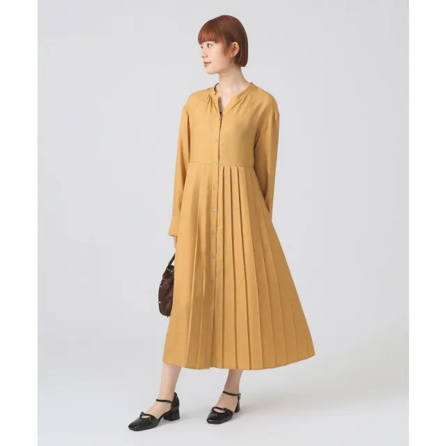 【BEAMS】官方旗艦館 Ray BEAMS / 女裝 打褶 拼接 鑰匙領 洋裝