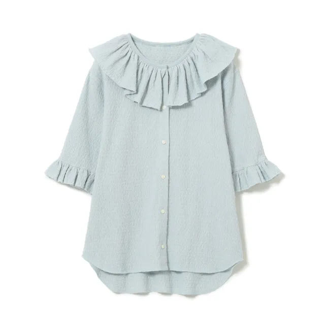 【BEAMS】官方旗艦館 BEAMS BOY / 女裝 緹花 荷葉邊 抓皺 短袖襯衫