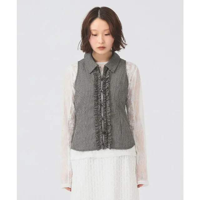 【BEAMS】官方旗艦館 Ray BEAMS / 女裝 泡泡紗 格紋 荷葉邊 無袖 上衣