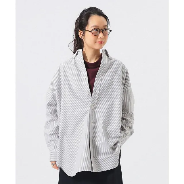 【BEAMS】官方旗艦館 BEAMS BOY / 女裝 BIG 扣領 條紋 襯衫