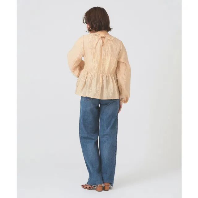 【BEAMS】官方旗艦館 Ray BEAMS / 女裝 緹花 抓皺 拼接 圓領 上衣