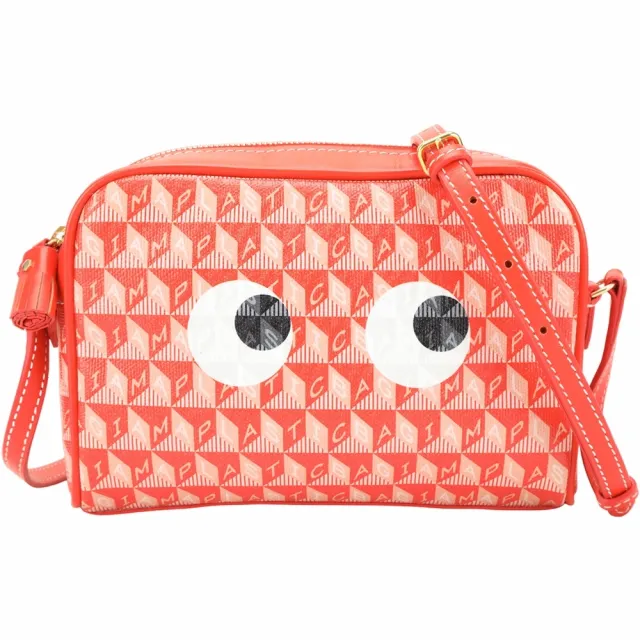【ANYA HINDMARCH】I Am A Plastic Eyes 大眼睛老花塗層帆布斜背包(橘紅色)