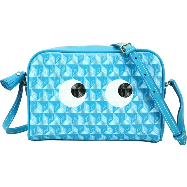 【ANYA HINDMARCH】I Am A Plastic Eyes 大眼睛老花塗層帆布斜背包(藍色 設計師 英國精品)