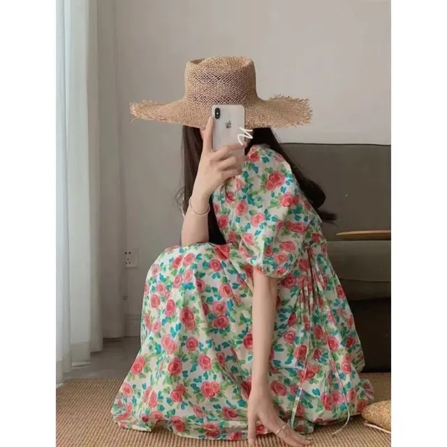 【AKARA】中大尺碼 女裝 韓式新潮休閒自然風碎花長裙洋裝 #dress #akara #style