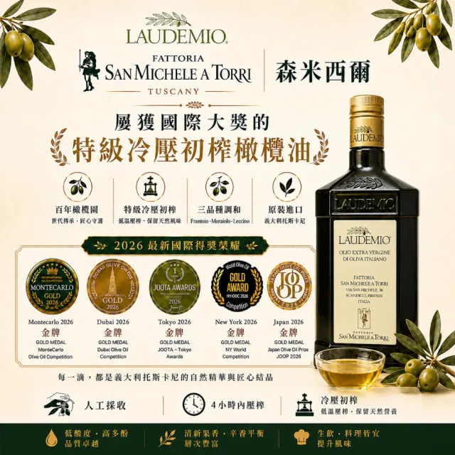 【Laudemio】森米西爾 小騎士 特級冷壓初榨橄欖油250ml+西西里檸檬汁200mlx2入雙11