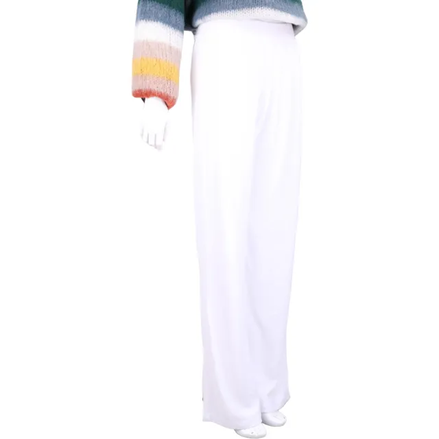 【Blumarine 布魯瑪琳】白色天鵝絨 刺繡字母標誌休閒褲 直筒長褲(寬褲 義大利精品 Jisoo私服品牌)