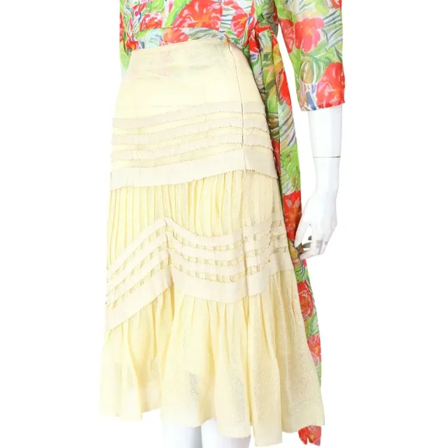 【Blumarine 布魯瑪琳】ANNA MOLINARI 鵝黃色百摺中長裙(義大利精品 Jisoo私服品牌)