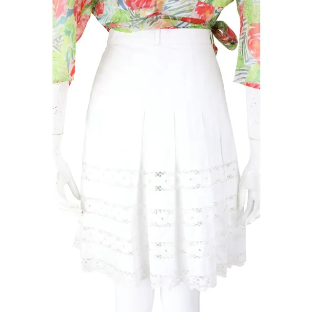 【Blumarine 布魯瑪琳】白色蕾絲花邊 A字中長裙(義大利精品 Jisoo私服品牌)