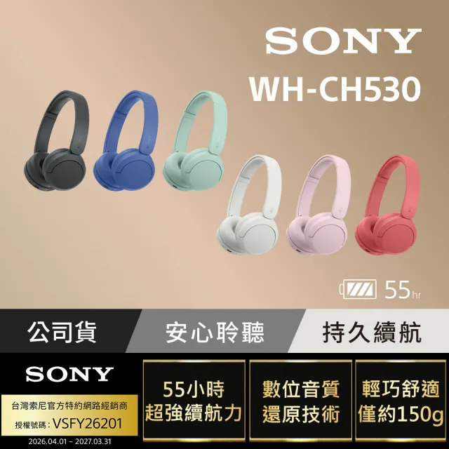 【SONY 索尼】無線藍牙耳罩式耳機 WH-CH530 (公司貨 保固12個月)