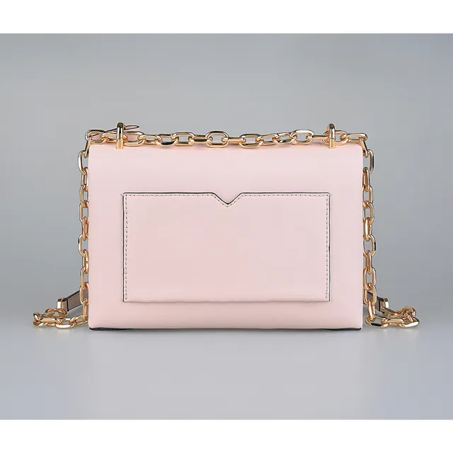 【Michael Kors】MK MICHAEL KORS Ceceru經典金釦壓印字母LOGO植物皮革扣式斜背包(中/寶寶粉)