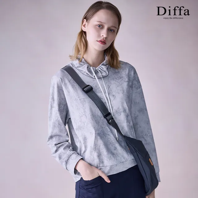 【Diffa】斑駁燒花領抽繩落肩長袖針織衫-女