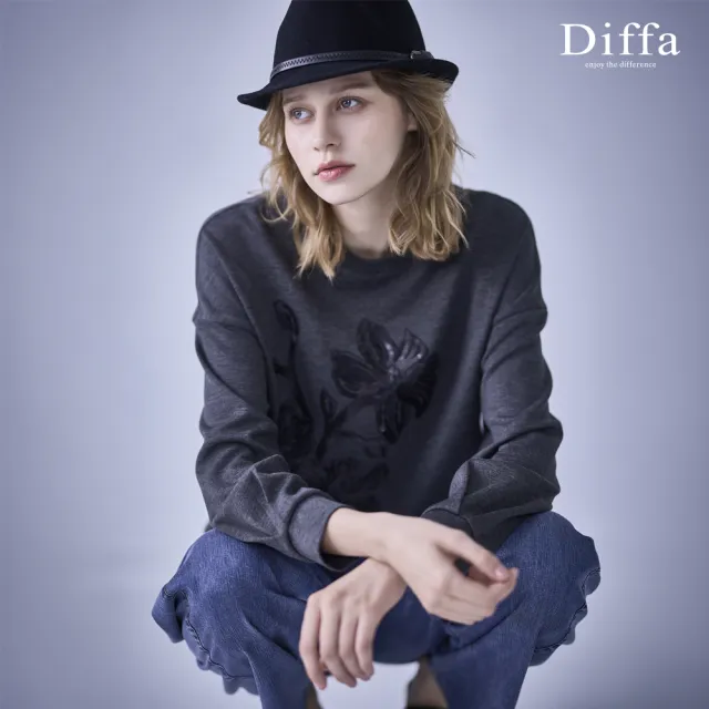 【Diffa】水仙花亮片繡落肩長袖針織衫-女