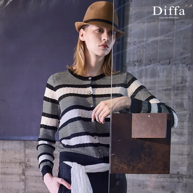 【Diffa】撞色織紋開襟線衫-女