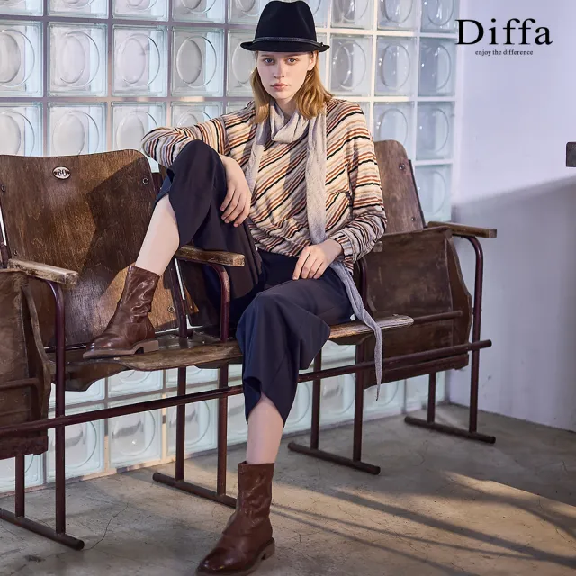 【Diffa】鬆緊腰綁帶繭型長褲-女