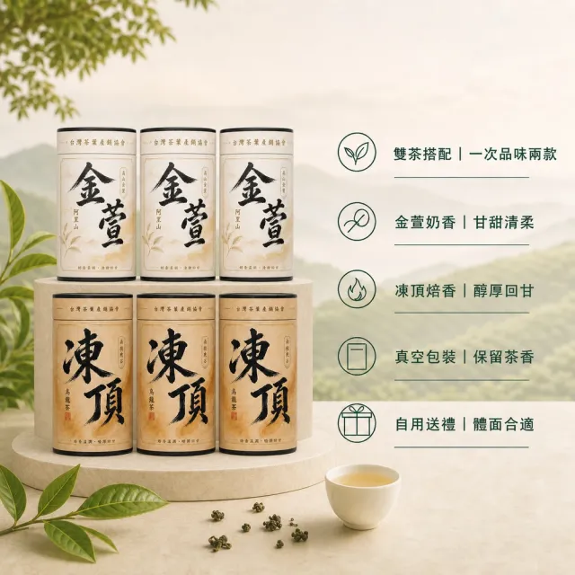 【台灣茶葉產銷協會】高山金萱茶＋凍頂烏龍茶 雙茶6入組｜罐裝4兩／罐(3+3)