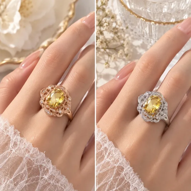 【幸福珠寶】Dazzling巴洛克晶鑽設計款黃水晶戒指(天然黃水晶)