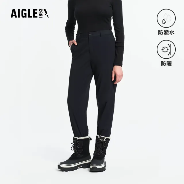 【AIGLE】女 抗UV防潑保暖長褲｜AG-5A265A100 黑色(防曬 防風褲 保暖褲 彈性褲 防潑水 機能褲)