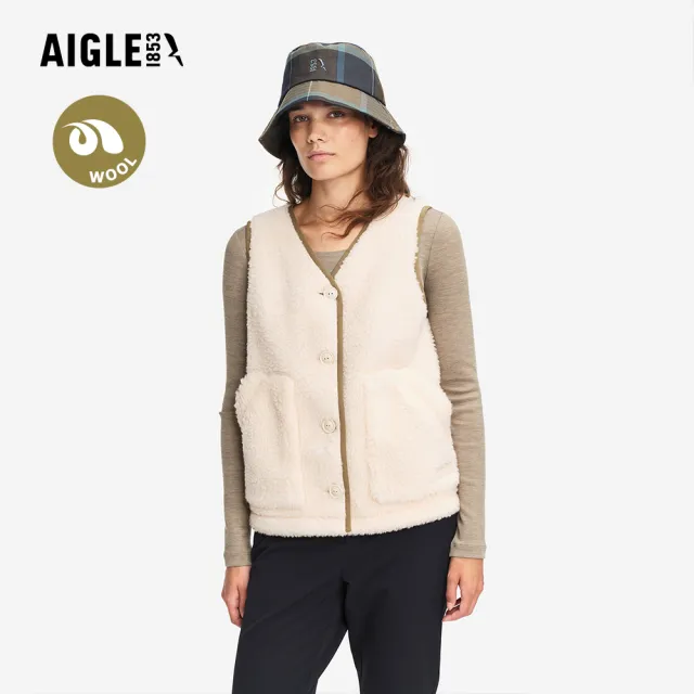 【AIGLE】女 羊毛保暖背心|AG-FBM23A138 淺卡其 (女背心 保暖背心 刷毛外套 刷毛背心 羊毛衣 羊毛背心)