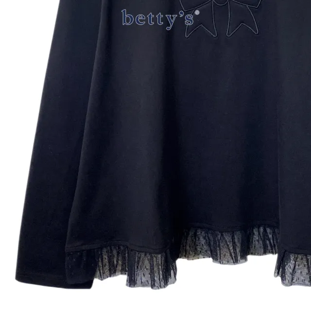 【betty’s 貝蒂思】蝴蝶結繡花下擺網紗棉T(共二色)
